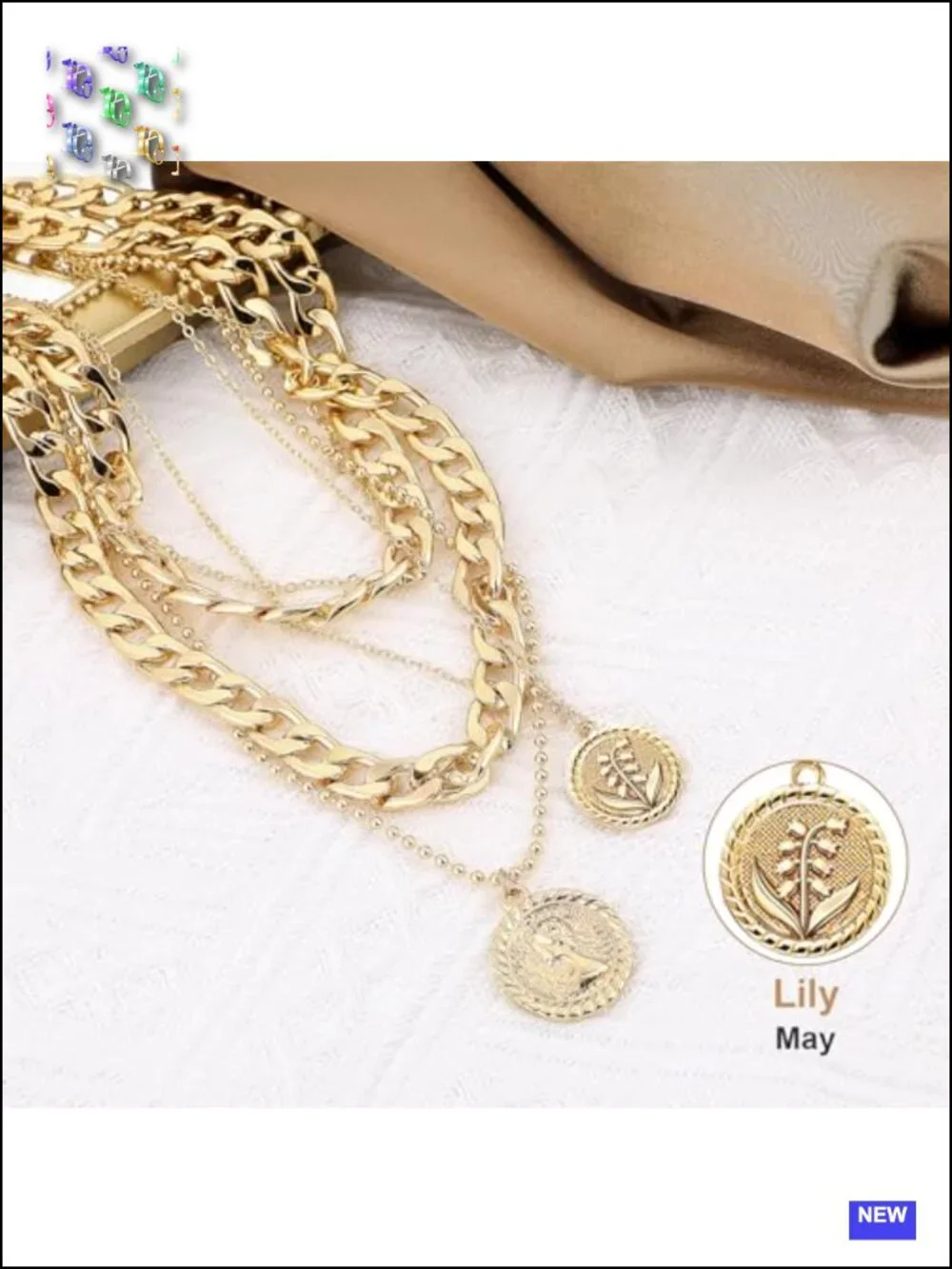 Layered Coin Pendant Necklaces Set - 3 Piece Dainty Chunky Chains